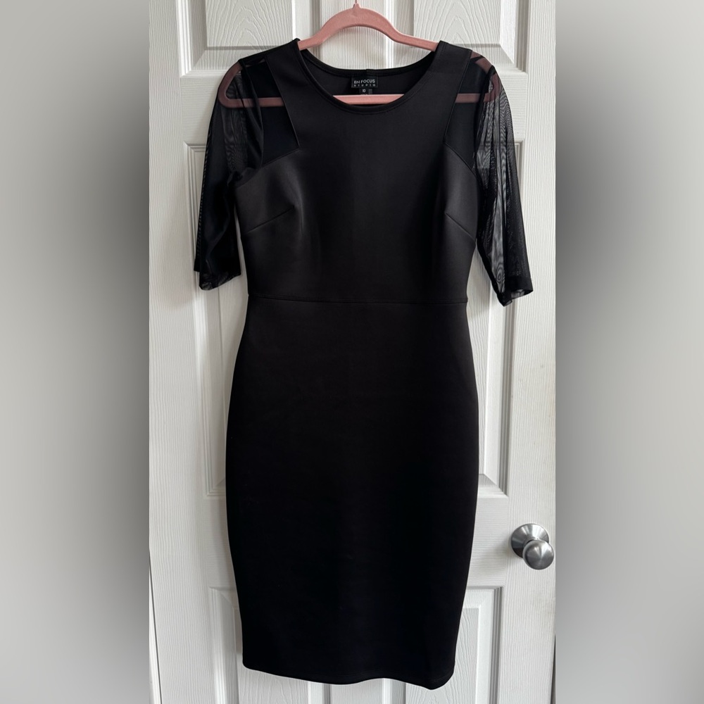 Enfocus Studio Black Dress with Mesh Sleeves
